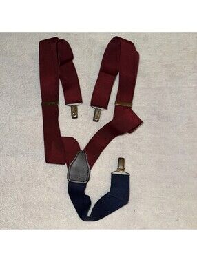 PELICAN USA Y-Back Suspender Clip Adjust Stretch Maroon & Blue Golden Hardware